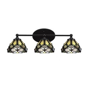 Toltec Lighting Capri 3 - Light Vanity in  Matte Black with 7" Grand Merlot Art Glass Shade - 1 of 2