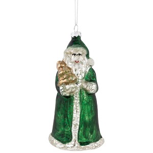 Northlight Nordic Santa Hanging Glass Christmas Ornament - 5.5"  - Green and Silver - 1 of 4