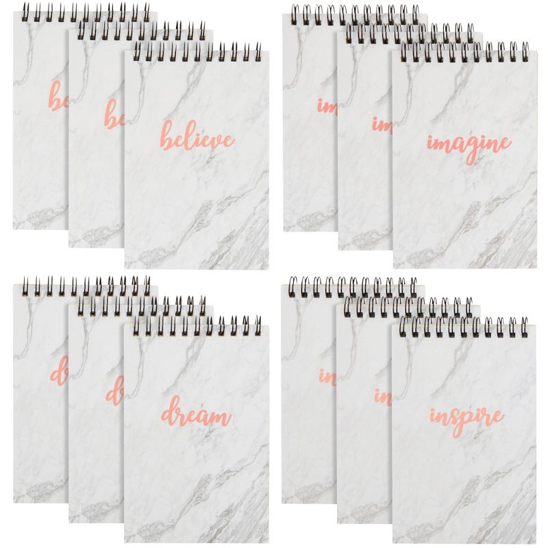 Paper Junkie 12-Pack Small Spiral Bound Inspirational Notepads, Bulk Marble Rose Gold Pink Note Pads, 50 Sheets Each (4 x 6 In), 1 of 9