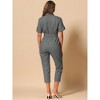 INSPIRE CHIC Women's Short Sleeve Collared Solid Color Button Down Tie Waist Cargo Jumpsuit - 4 of 4