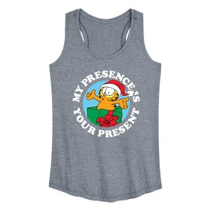 Women's - Garfield - My Presence Is Your Present Graphic Racerback Tank - 1 of 4