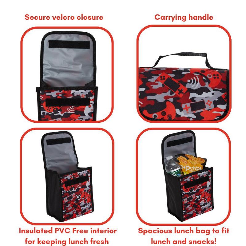 RALME Red Camo Gaming Backpack Set for Boys & Girls, 16 inch, 6 Pieces - Includes Foldable Lunch Bag, Water Bottle, Key Chain, & Pencil Case, 5 of 10