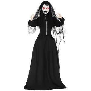 HOMCOM 5.6' Zombie Bride Outdoor Halloween Decoration, Sound Activated Light Up Eyes, Animated Prop for Haunted House - 1 of 4