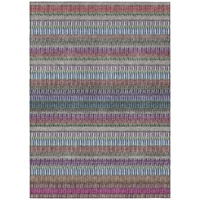 Taupe Purple And Blue Striped Washable Indoor Outdoor Area Rug