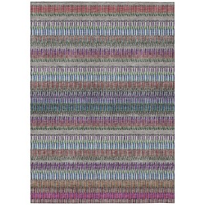 Taupe Purple And Blue Striped Washable Indoor Outdoor Area Rug - 1 of 4