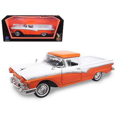 1957 Ford Ranchero Pickup Orange and White 1/18 Diecast Model Car by Road Signature