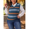 Agnes Orinda Women's Plus Size Sleeveless Casual V-Neck Striped Knit Sweater Vests - 2 of 4