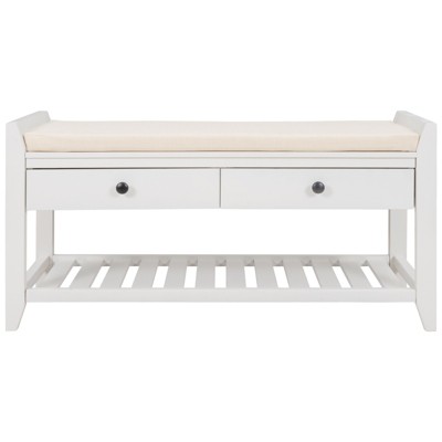 FONTOI Shoe Rack with Cushioned Seat and Drawers, Shoe Racks with Sliding Drawers, Ridded Base, Handles, White, 14"*19.8"*39"