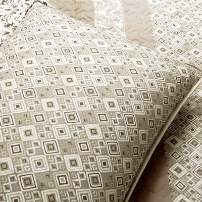 Neutral Reversible Cotton Full Quilt Set with Pillow Shams