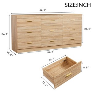 Gulches Modern Natural 9-Drawer Dresser - Wide Chest, Golden Handles, Sturdy & Safe, Easy to Assemble - 1 of 4