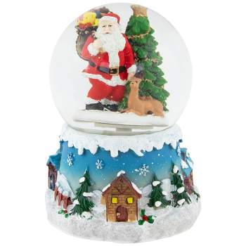 Northlight 5.5" Santa Claus with Christmas Tree and Reindeer Musical Snow Globe