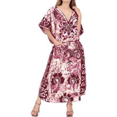 UKAL Women's Oversized Floral Kimono - Maxi Length Loungewear & Beach Cover Up Dress (Free Size)