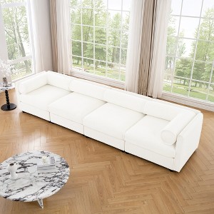 Oversized 142.5" Chenille Modular 4-seater Sectional Sofa with Cylindrical Cushios and Storage Seat, 4-Piece Free combination Sofa - 1 of 4