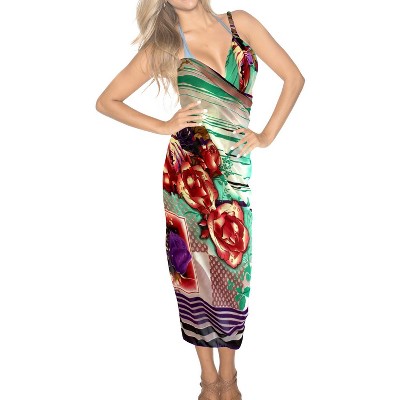 LA LEELA Women's Vacation Swimsuit Holiday Bathing Suit Sarong Wrap Swimwear Cover up Wraps One Size Green Flower