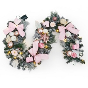 Christmas Garland with Lights, 6FT Holiday Accent Door Garland with Pink Bows & Colorful Balls, Pine Cones & Pine Needles, for Gatherings Parties - 1 of 4