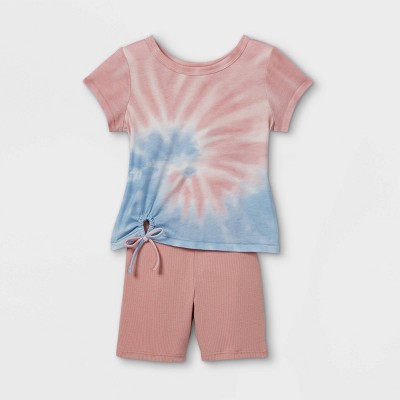 Toddler Girls' 2pc Tie-Dye T-Shirt & Rib Bike Shorts Set - art class™ Purple/Blue 12M