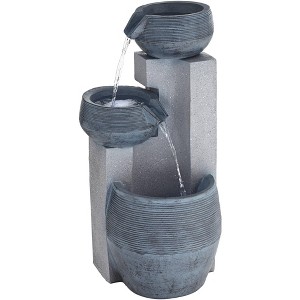 John Timberland Three Bowl 31 1/2" High Gray Faux Stone Fountain with LED Light - 1 of 4