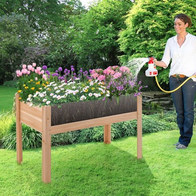 31" Natural Fir Wood Raised Garden Bed with Acrylic Panels