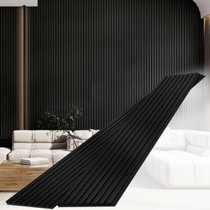 Vipbear Wood Slat Wall Panels, Solid Wooden Panels, 2 Pack 93.5" x 12.6" Soundproof Wall Panels, 3D Textured Acoustic Fluted Panels - 1 of 4