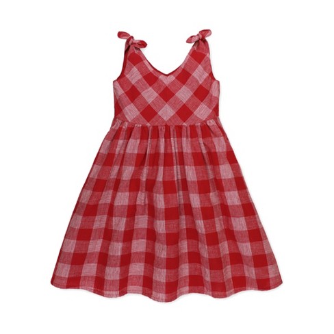 Hope & Henry Girls' Bow Shoulder Swing Dress (red Pencil Check Linen ...