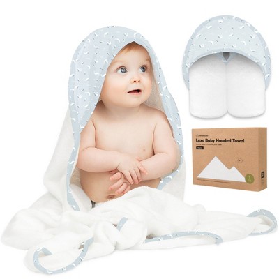 Image of Luxe Baby Hooded Towel, Organic Baby Bath Towel, Hooded Baby Towels, Baby Beach Towel for Newborn, Kids (Blue Whale)