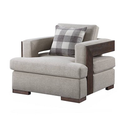 Niamey Beige Fabric and Walnut Wood Accent Chair