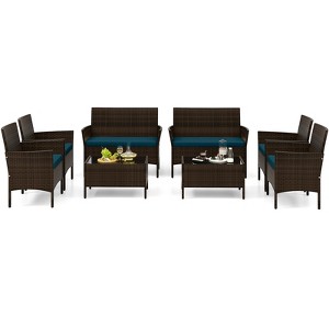 Tangkula Set of 8 Furniture Set w/ Washable Cushions & Tempered Glass Coffee Table - 1 of 4