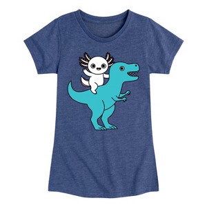 Girls' - Instant Message - Axolotl Riding A Dinosaur Fitted Short Sleeve Graphic T-Shirt - 1 of 4