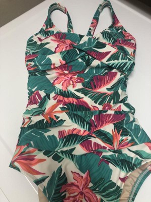 FAFWYP Womens Plus Size Long Sleeve One Piece Bathing Suit Hawaiian Print Tummy  Control Swimsuit Casual Monokini Beachwear Swimwear Set 