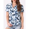 Allegra K Women's Hawaiian Floral Leaves Printed Short Sleeve Button Down Vintage Shirt - 2 of 4