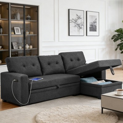 82" L Shaped Sectional Sleeper Sofa, Convertible Sofa Bed with Pull Out Couch| Storage Chaise| USB Charging for Living Room - Thumbnail 3