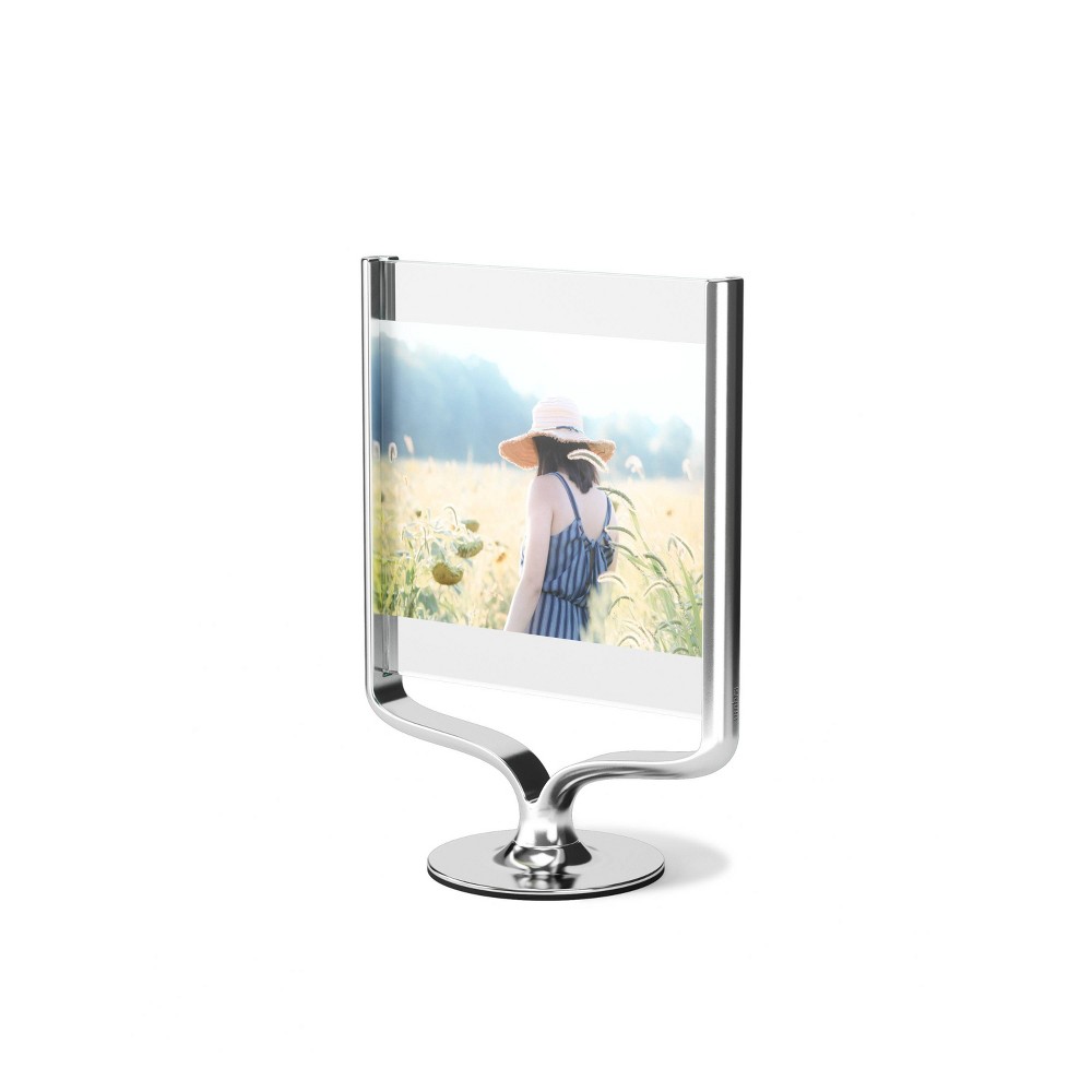 Photos - Photo Frame / Album Umbra 5"x7" Wishbone Desk Picture Frame Chrome: Modern Steel Pedestal Frame, Holds 2 Photos 