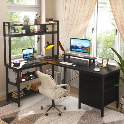 Aheaplus L Shaped Computer Desk, Gaming Desk with Hutch