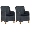 vidaXL- Set of 2 Poly Rattan Patio Chairs with Cushions| Acacia Wood Legs | Powder-Coated Steel Frame | Modern Outdoor Furniture | Dark Gray - 2 of 4
