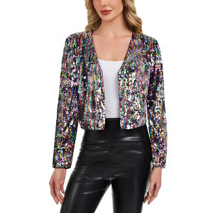 Anna-Kaci Women's Sequin Open Front Cardigan with Long Sleeves and Cropped Fit - 1 of 4