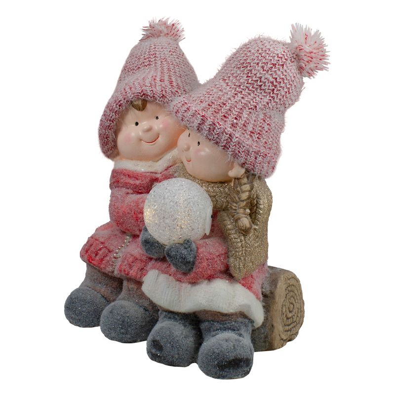 Northlight 15" LED Lighted Children and Snowball on a Snowy Log Christmas Decoration, 3 of 6
