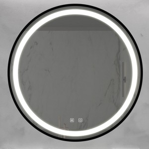 SEVOBAL Bathroom Vanity Mirrors 24inch Classy Vanity Mirror with Black Aluminum Alloy Frame Shatterproof Glass, Black Silver, 24"*24"*1.38" - 1 of 4