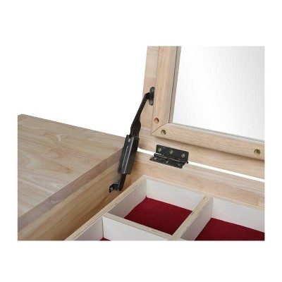 Classic Unfinished Rubberwood Vanity Table with Flip-Up Mirror