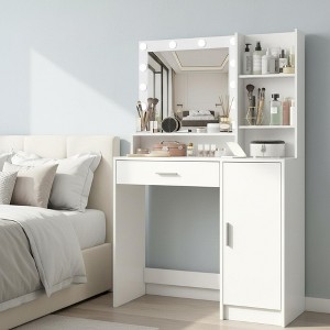 Homy Casa Vanity Desk with Lighted Mirror,Storage Shelves and Cabinet for Bedroom or Dressing Area - 1 of 4