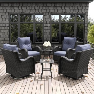 LayinSun Outdoor Patio Furniture Set, Black Rattan Wicker Sectional Swivel Rocker Chairs Sets with Ottomans, Swivel Glider Chair - 1 of 4