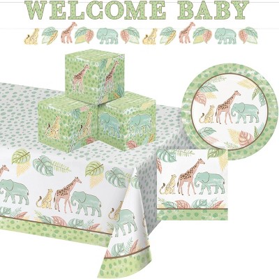 Creative Converting Safari Baby Animal Birthday Tableware and Decor Set 8ct