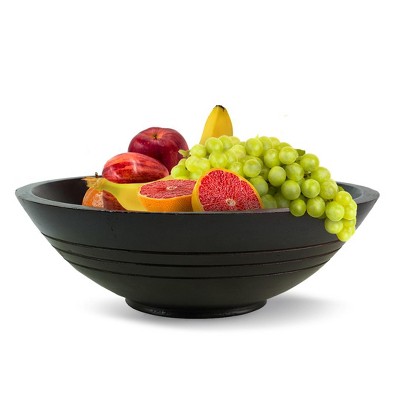 Folkulture Wooden Fruit Bowl for Kitchen Countertop | 11" Black Toned Large Bowl | Table Decor, Mango Wood Centrepiece Gifts for Women