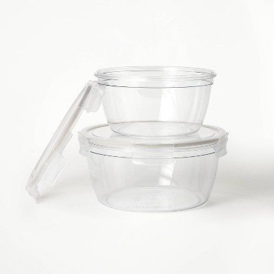 4pc (set of 2) 8.5 Cup and 14 Cup Tritan Plastic Round Food Storage Container Set with Lids Clear - Filament™: Stackable MISSING CLIP ON LARGER BOWL