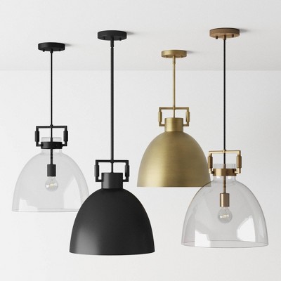 Matte Black Metal Dome Pendant Lights with Adjustable Cord, Set of 2