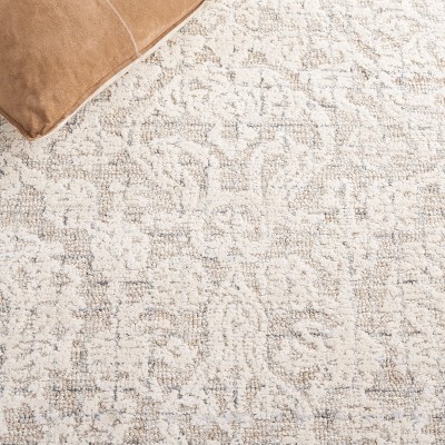 Beige and Ivory 6' Square Hand-Tufted Wool Rug
