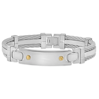 Pompeii3 Men's Steel Two Tone Double Wire 12mm Link  8 " Bracelet