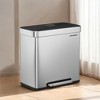 Kitchen, 16 Gallon (2 x 8 Gallon) Dual Compartment Garbage Can, 60L Pedal Recycling Bin, Stainless Steel, 15 Trash Bags Included - 2 of 3