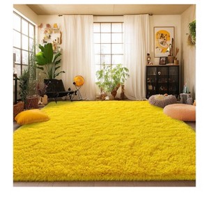 Bright Yellow Shag Area Rug, Ultra Soft 1.7" Thick, Non-Slip Backing, for Bedroom or Living Room - 1 of 4