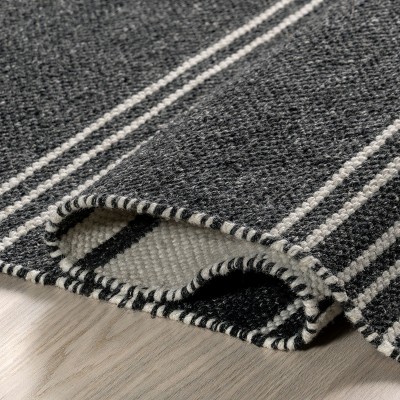 Handmade Dark Grey Wool Reversible Striped Runner Rug, 2' 6" x 8'
