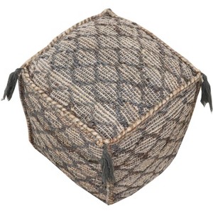 HomeRoots 18" Natural Gray And Taupe Jute Cube Trellis Pouf Ottoman - 1 of 4